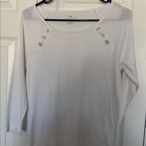 Talbots Ivory Button-Accent Long Sleeve Top